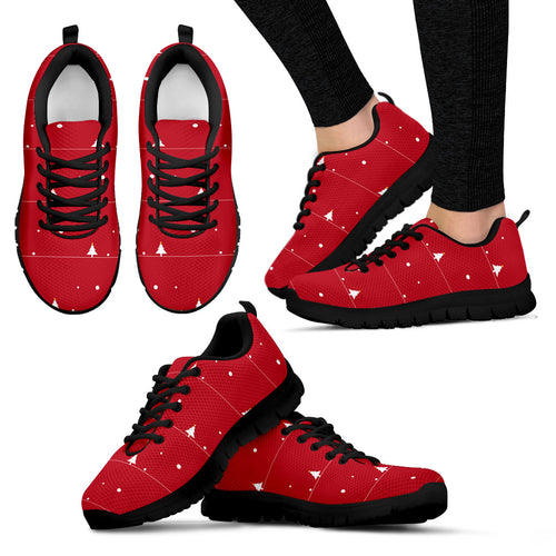 Christmas Tree Star Snow Red Background Women'S Sneaker Shoes
