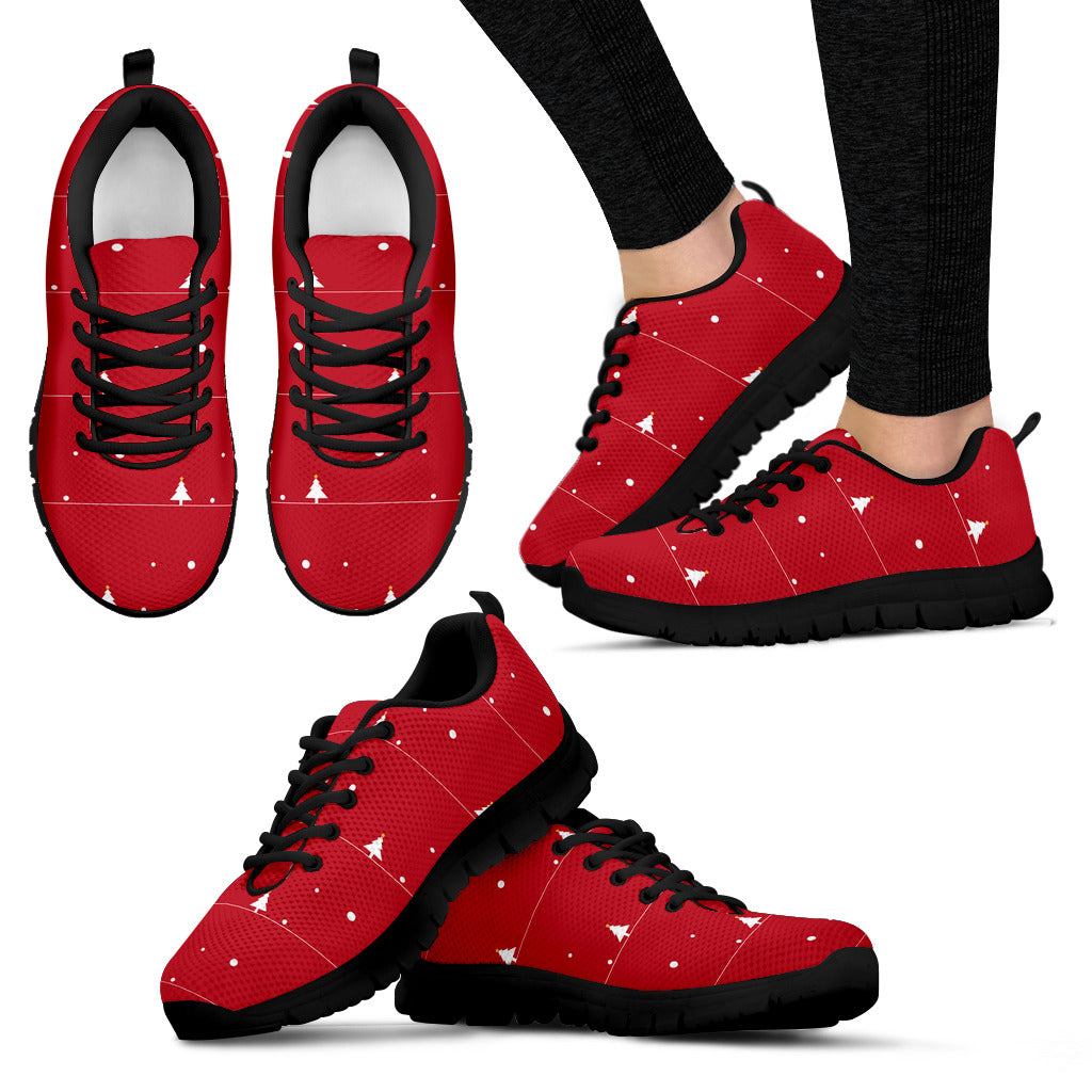 Christmas Tree Star Snow Red Background Women'S Sneaker Shoes