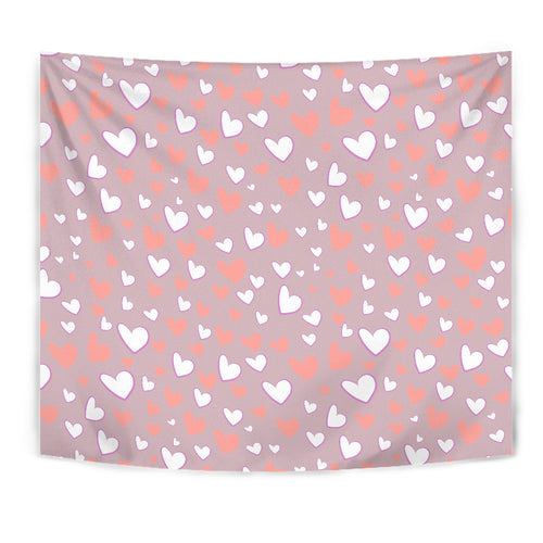 Coral White Heart Pattern Wall Tapestry