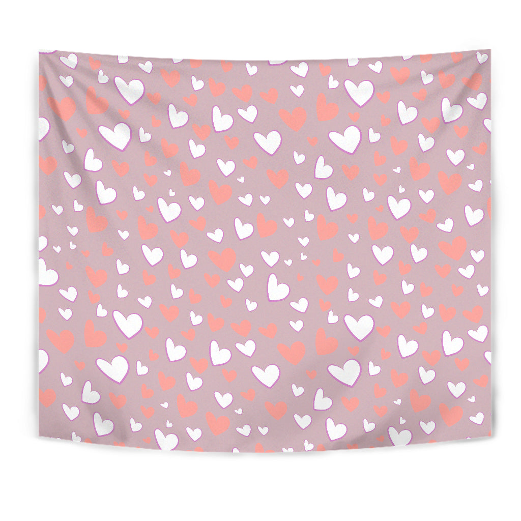 Coral White Heart Pattern Wall Tapestry