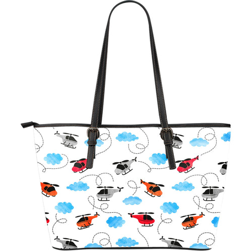 Watercolor Helicopter Cloud Pattern Large Leather Tote Bag