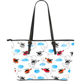 Watercolor Helicopter Cloud Pattern Large Leather Tote Bag