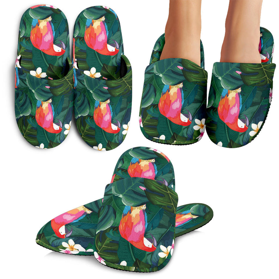 Parrot Palm Tree Leaves Flower Hibiscus Pattern Slippers