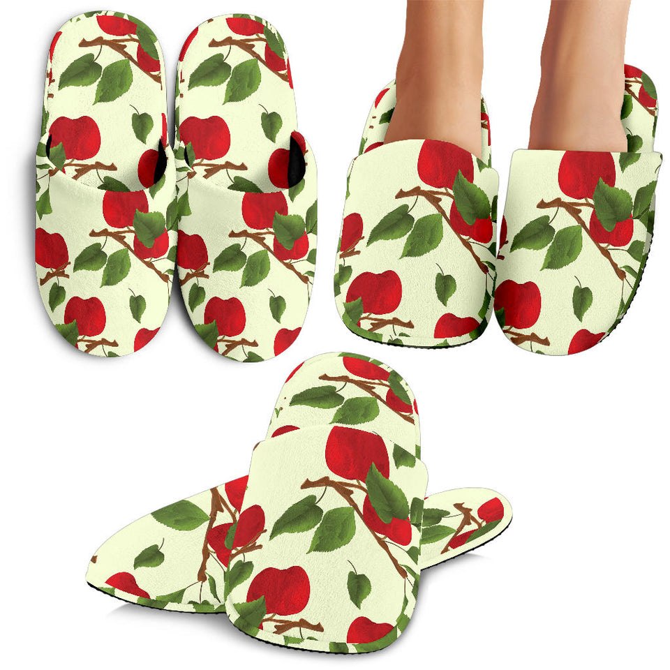 Red Apples Leaves Pattern Slippers