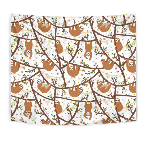 Sloths Hanging On The Tree Pattern Wall Tapestry