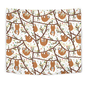 Sloths Hanging On The Tree Pattern Wall Tapestry