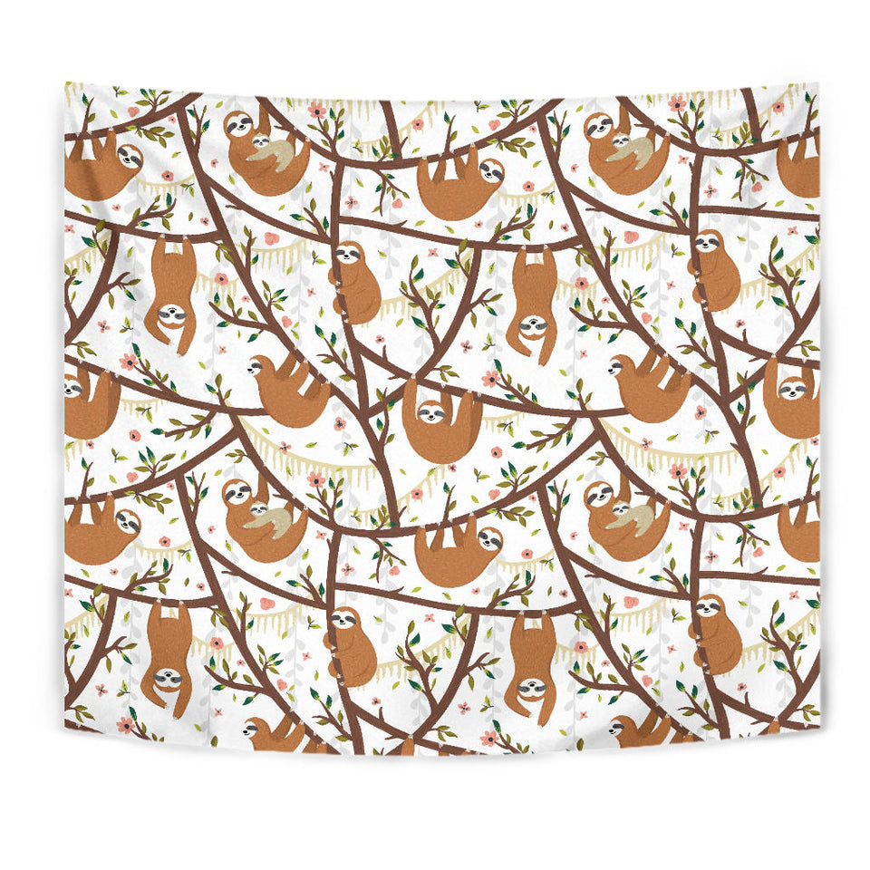 Sloths Hanging On The Tree Pattern Wall Tapestry