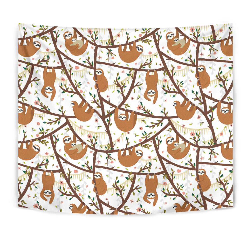 Sloths Hanging On The Tree Pattern Wall Tapestry