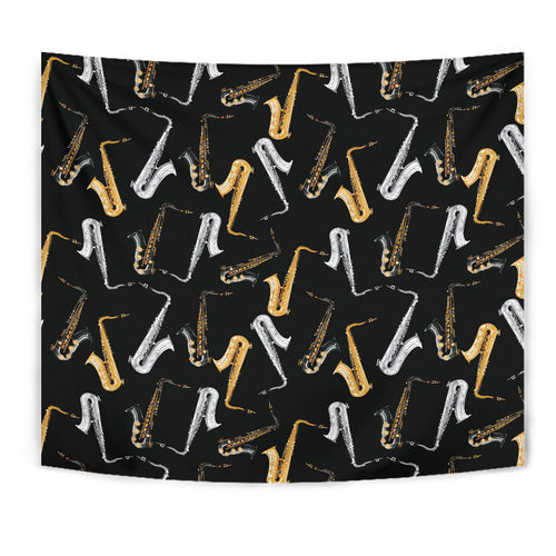 Saxophone Design Pattern Wall Tapestry