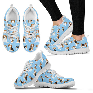 Beagle Dog Blue Background Pattern Women'S Sneaker Shoes