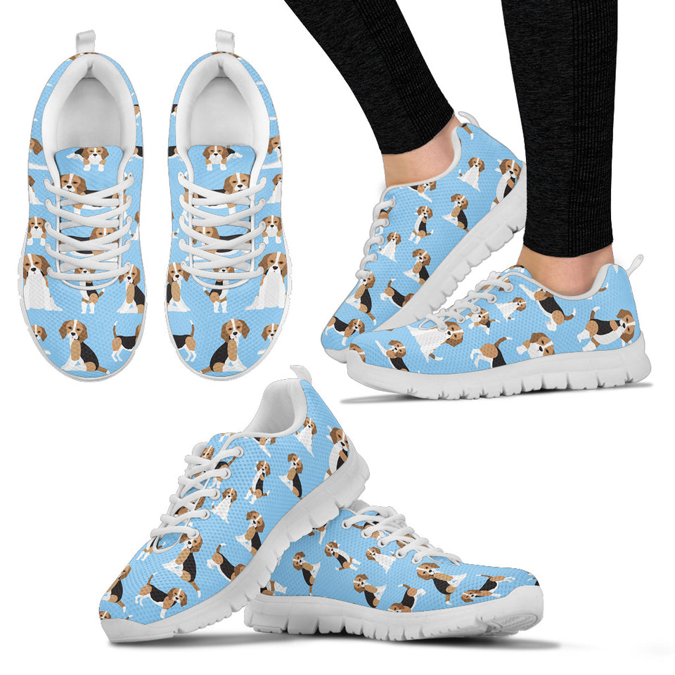 Beagle Dog Blue Background Pattern Women'S Sneaker Shoes