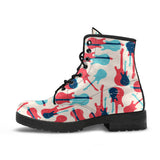 Red Blue Guitar Pattern Leather Boots