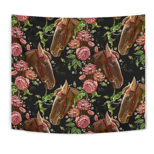 Horse Head Wild Roses Pattern Wall Tapestry