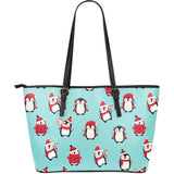 Cute Penguin Christmas  Design Pattern Large Leather Tote Bag