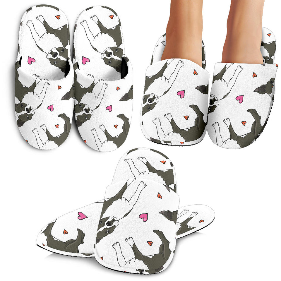 Boston Terrier Dog Hearts Vector Pattern Slippers