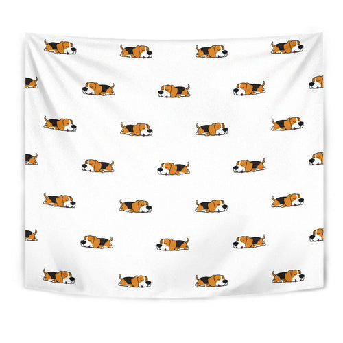 Cute Beagle Dog Sleeping Pattern Wall Tapestry