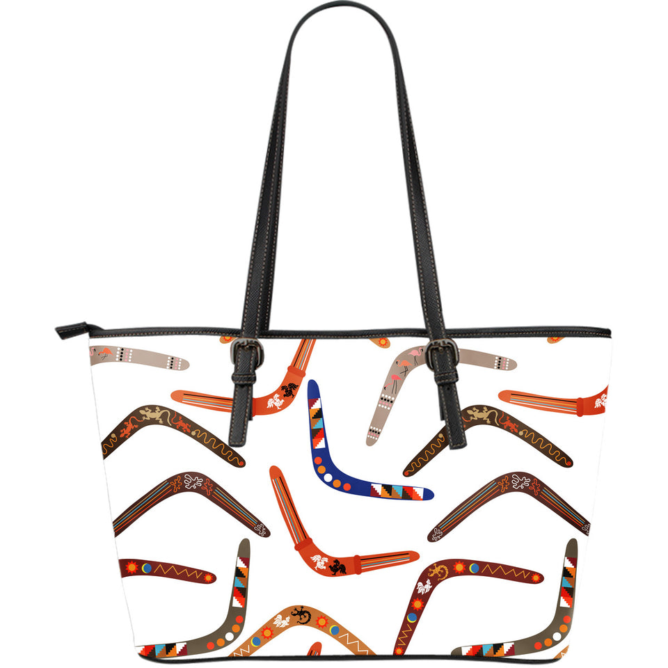 Boomerang Australian Aboriginal Ornament Pattern Large Leather Tote Bag