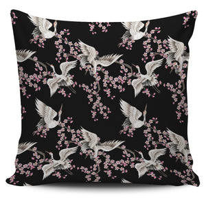 Japanese Crane Pink Sakura Pattern Pillow Cover