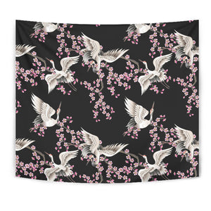 Japanese Crane Pink Sakura Pattern Wall Tapestry