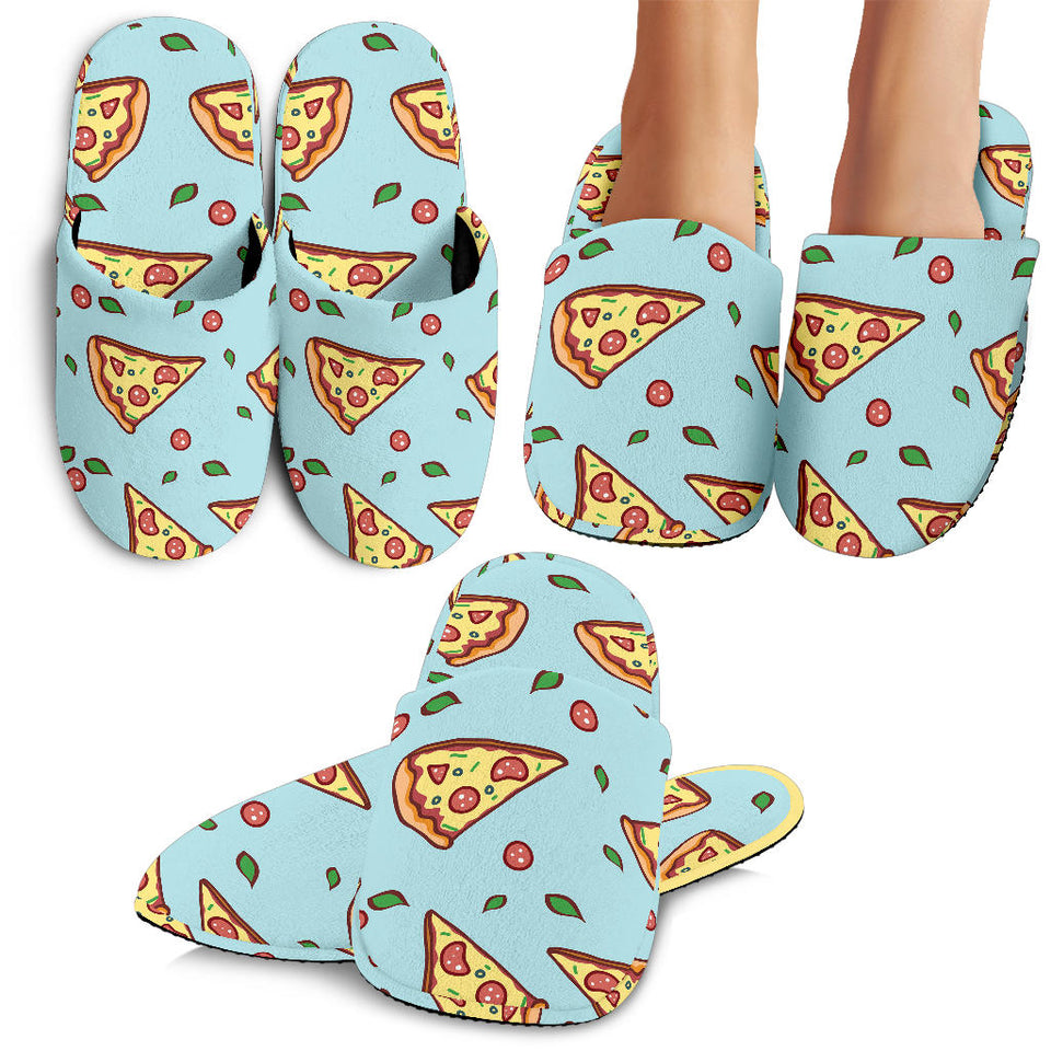 Hand Drawn Pizza Blue Background Slippers