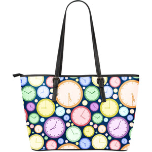 Colorful Clock Background Large Leather Tote Bag