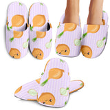 Cute Onions Smiling Faces Purple Background Slippers