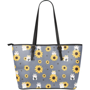 Cute Hamster Sunflower Pattern Background Large Leather Tote Bag