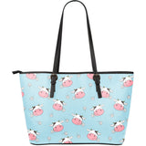Cute Cow Flower Pattern Large Leather Tote Bag