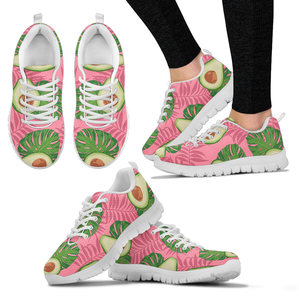 Avocado Slices Leaves Pink Back Ground Women'S Sneaker Shoes