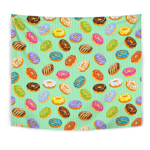 Colorful Donut Pattern Green Background Wall Tapestry