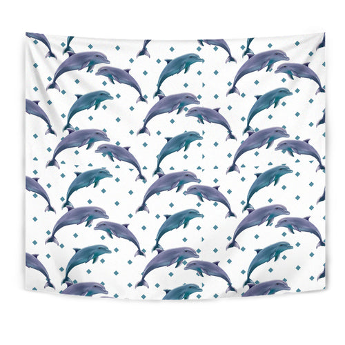 Dolphins Pattern Dotted Background Wall Tapestry