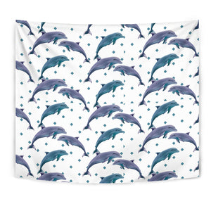Dolphins Pattern Dotted Background Wall Tapestry