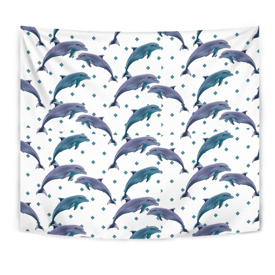 Dolphins Pattern Dotted Background Wall Tapestry