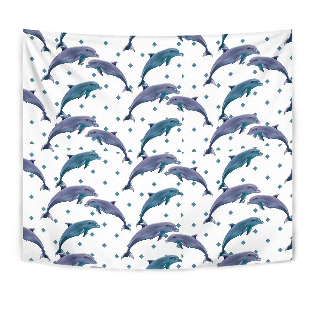 Dolphins Pattern Dotted Background Wall Tapestry