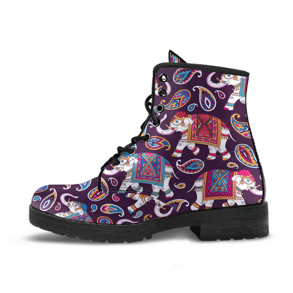 Elephant Indian Style Ornament Pattern Leather Boots