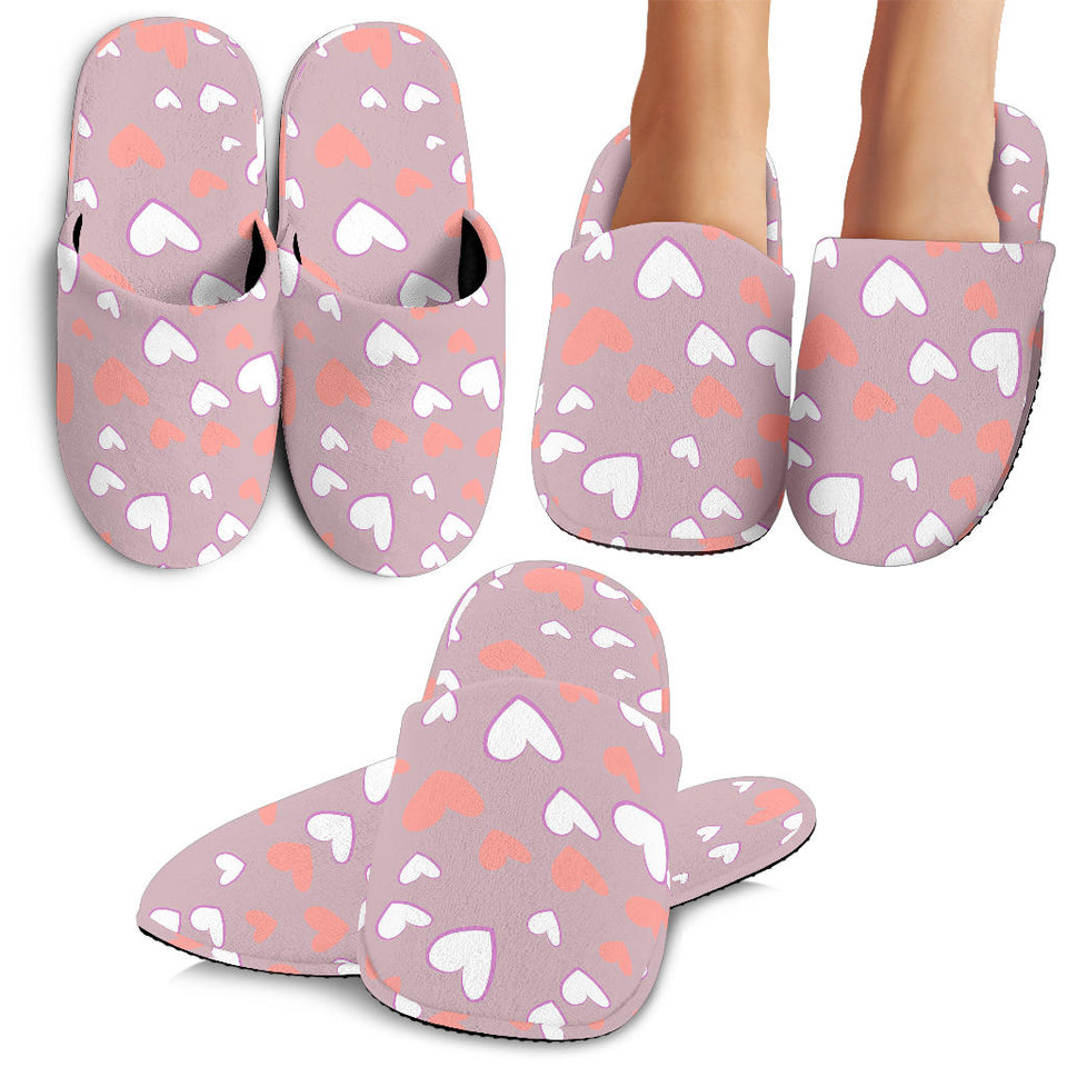 Coral White Heart Pattern Slippers