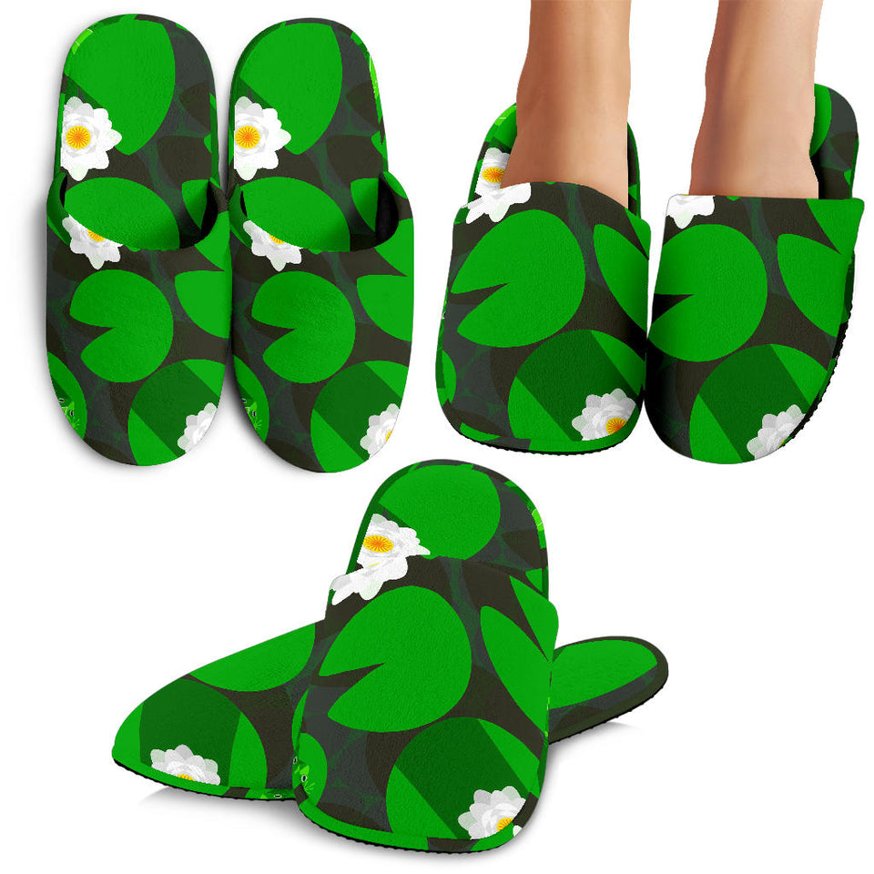 Frog Waterlily Pattern Slippers
