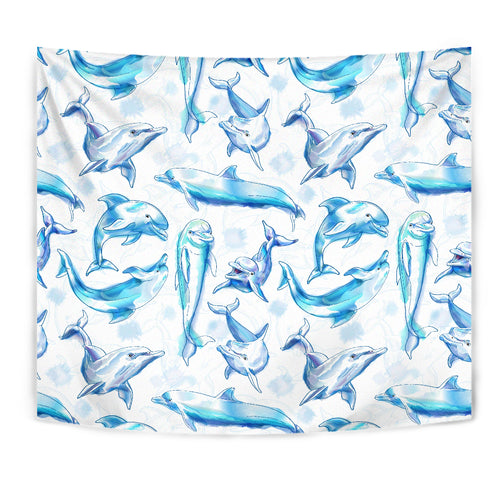 Watercolor Dolphin Pattern Wall Tapestry