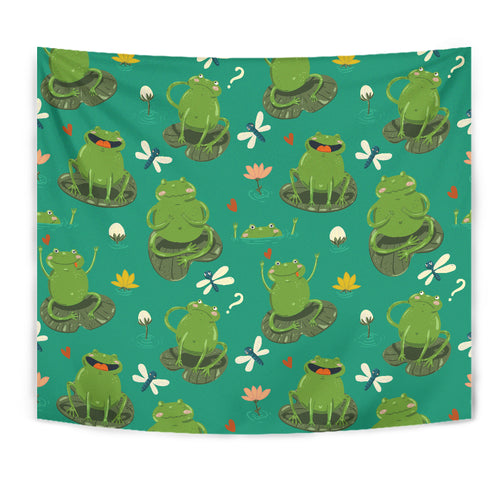 Cute Frog Dragonfly Design Pattern Wall Tapestry