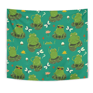 Cute Frog Dragonfly Design Pattern Wall Tapestry