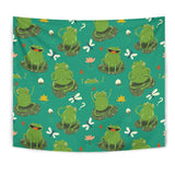 Cute Frog Dragonfly Design Pattern Wall Tapestry
