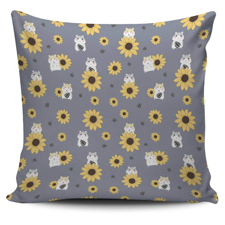 Cute Hamster Sunflower Pattern Background Pillow Cover