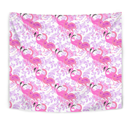 Pink Flamingo Flower Pattern Wall Tapestry