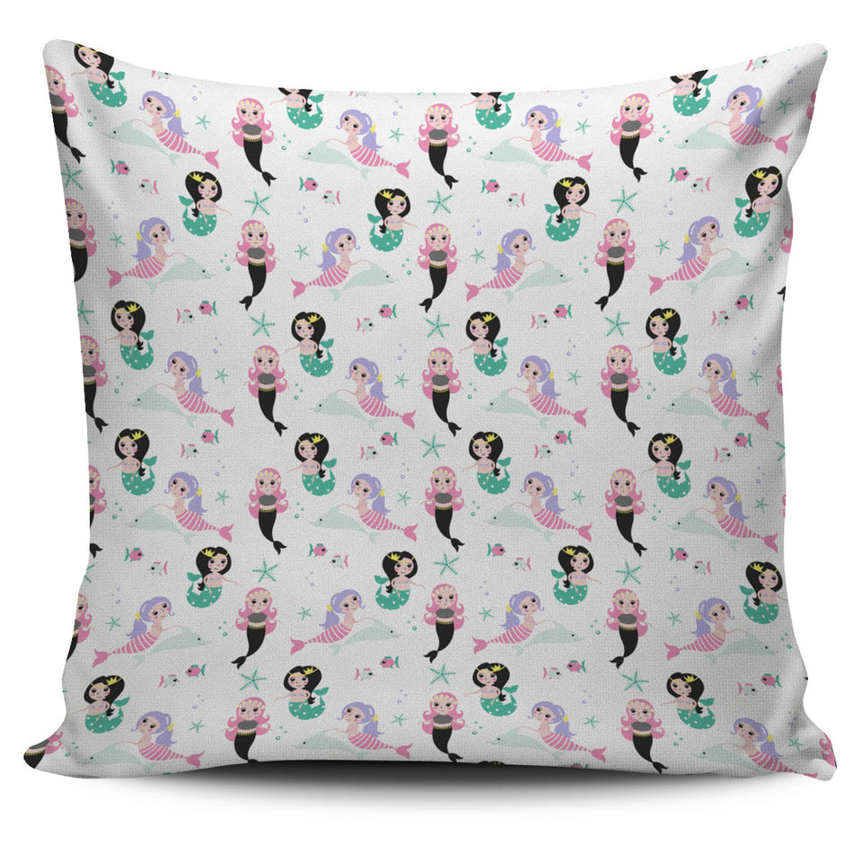 Cute Mermaid Dolphin Fish Starfish Pattern Pillow Cover