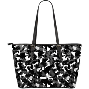 Crow Illustration Pattern Large Leather Tote Bag