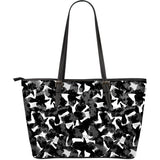 Crow Illustration Pattern Large Leather Tote Bag