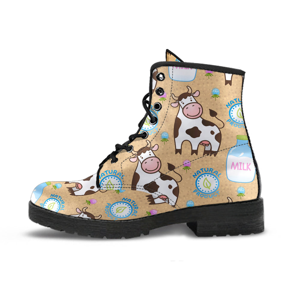 Cow Bottle Of Milk Pattern Leather Boots