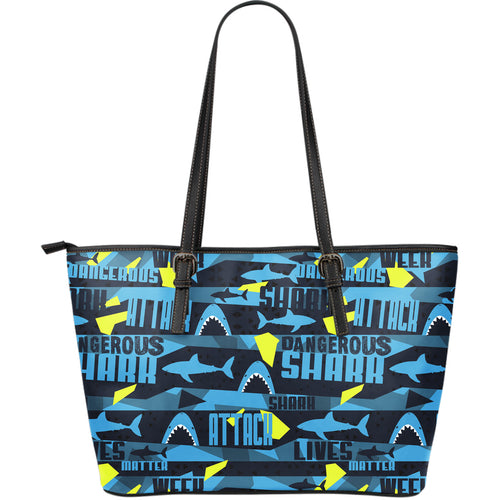 Shark Dangerous Large Leather Tote Bag