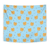 Brown Cute Pomeranian Blue Blackground Wall Tapestry