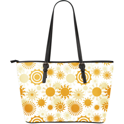 Sun Design Pattern Large Leather Tote Bag